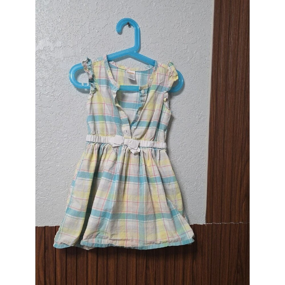Gymboree Pastel Yellow and Blue Plaid Sundress with Waist Bow Size 4 T[0125]